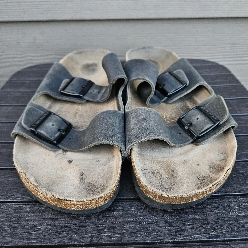 Birkenstock Arizona Sandals Mens Faded Black Leather Shoes EU 46 US 13 - 13.5